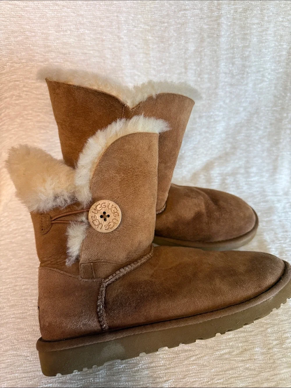 UGG Women's Brown Shearling Button Short Boots